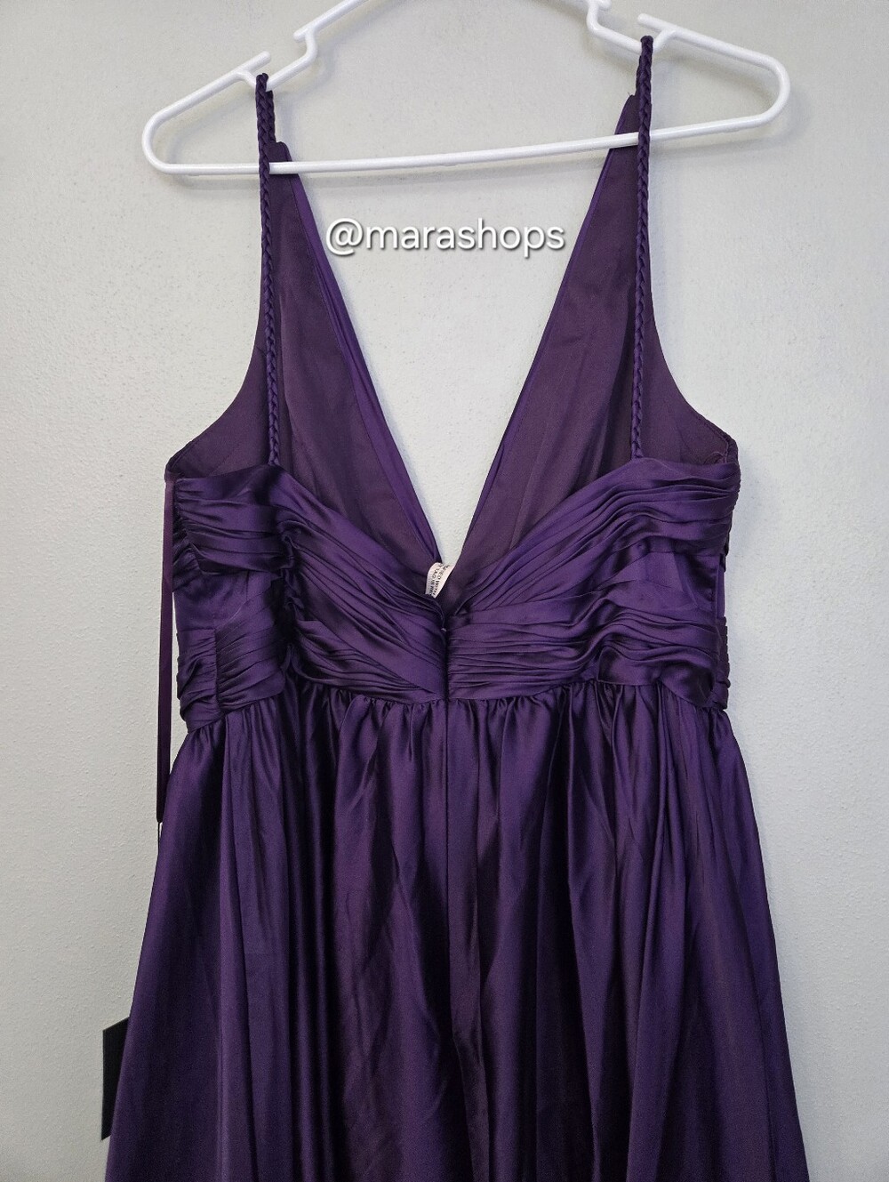 Ieena for Mac Duggal Purple Ruched Top Satin Pleated Tea Length Dress - Picture 9 of 11